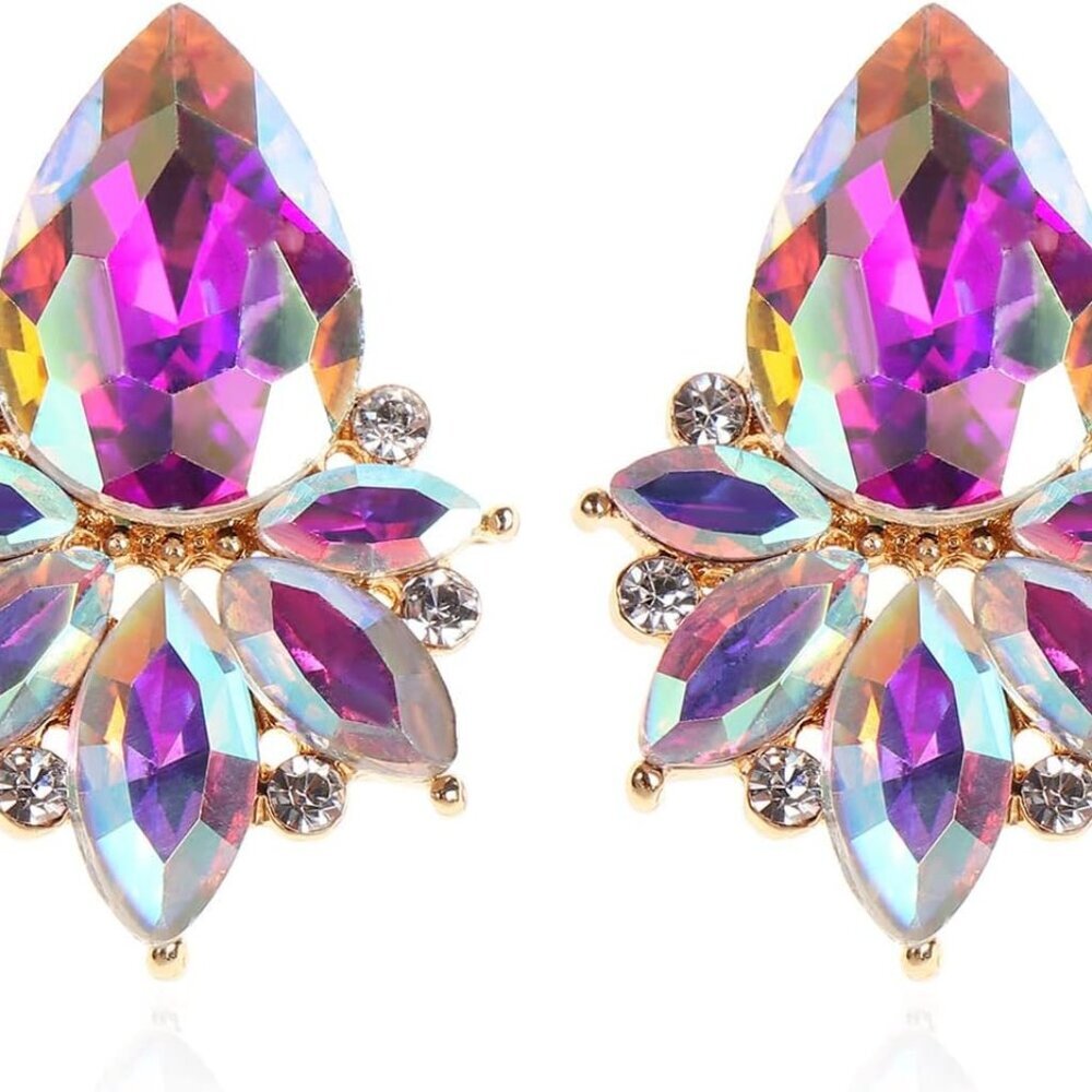 Vintage Rhinestone Earrings Fancy Crystal Cluster Drop Earrings Art Deco Earring